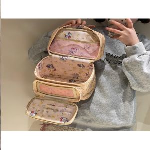 กระเป๋าเครื่องสำอางแบบพกพาขนาดใหญ่สำหรับเดินทาง ป้องกันน้ำ กระเป๋าใส่แปรงแต่งหน้า ซิปปิด ผ้าไนลอน กระเป๋าใส่เครื่องสำอางสำหรับผู้หญิง