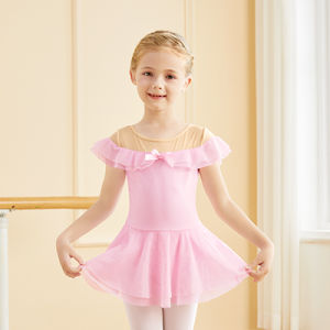 daydance | Girls Kids Off Shoulder Ballet Dance Leotards Ballet Dress Pink Dance Bodysuits Toddler Ruffle Sleeve Gymnastics Leotards
