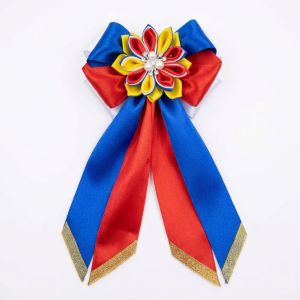 Filipinia Buwan ng Wika Philippine Flag and United Nations Day Themed Colorful Ribbon Bow with Yellow Flower Center Hair Clip Hair Accessories