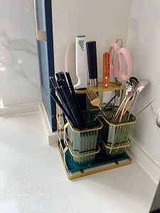 Kitchen Utensil Holder Chopstick Cage Kitchen Cutlery Holder Spoon Fork Storage Rack Organizer Utensils Chopstick Box with Drip Tray