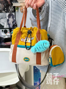 Mini Shoulder Bag Girls Handbag Cute Retro American Color Block Youth Crossbody Bag Soft Nylon Material Daily Use Purse