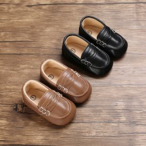Adorable Black & White Baby Beginner Loafers - Non-Slip Soft Sole Casual Low-Top Infant Shoes with Decorative Stitching Lightw