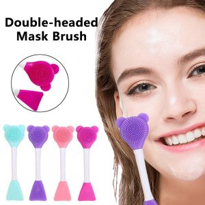 Bear Silicone Double Headed Mask Brush Deep Cleansing Facial Massage Mask Applying Brush Multifunctional Face Cleansing Tool