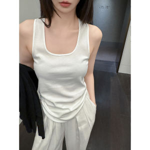 Zonopoem White U-Neck Camisole Womens Basic Silm Pure Color Slimming outside Wear Base Tops Womens 1070