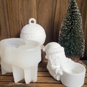Santa Claus Candlestick Silicone Mold DIY Cute Dwarfs Candle Cup Gypsum Molds Elk Trojan Angel Resin Home Christmas Decor Tools