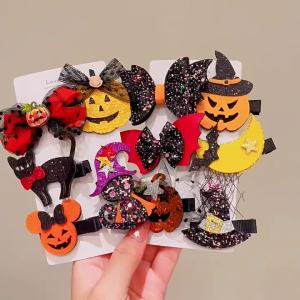 กิ๊บติดผมฮาโลวีน ชุดวันหยุดใหม่ โบว์บรรยากาศตลก กิ๊บติดผมฟักทอง เครื่องประดับผม