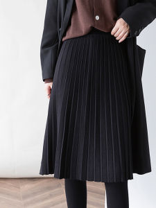 High Waist A-Line Knitted Cotton Pleated Skirt Womens Midi Length Solid Color Spring Autumn New Style Small Size Friendly
