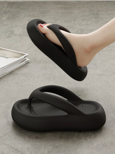 รองเท้าแตะส้นหนาสำหรับผู้หญิง ฤดูร้อน 2025 รองเท้าแตะชายหาดสีดำกันลื่นแฟชั่นใหม่สำหรับใส่กลางแจ้ง รองเท้าแตะแบบสวมสบาย