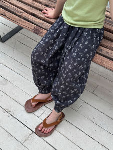 Lightweight Soft Bamboo Cotton Floral Mosquito Proof Pants Casual Loose Fit Childrens Long Trousers for Girls Baby Casual Wear