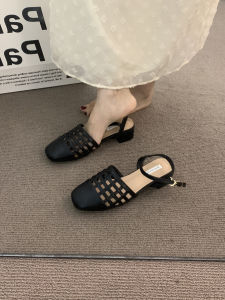 Retro Brown Hollow out Sandals Womens Chunky Heel Mary Janes Roman Shoes Summer 2024 French Fairy Tale Style Toe Post Sandals