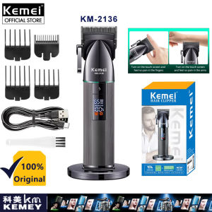 Kemei KM-2136 Professional Hair Clipper Electric LED Display Haircut Machine For Home Rechargeable With Base Hair Trimmer