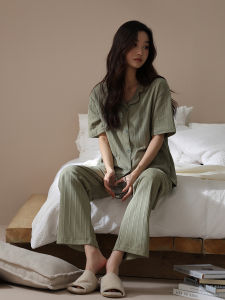 me home wear | Cotton Short-sleeve Open-front Sleepwear Set Large Size