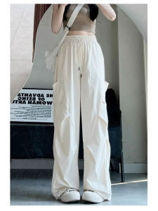 Loose High Waist Workwear Trousers Womens Thin Quick Dry Wide Leg Pants Autumn Summer New Style Drawstring Soldier Pants