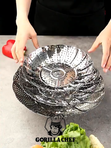 Xửng hấp inox có chân GORILLA CHEF dùng hấp cách thủy để ráo nước trái cây 3 kích cỡ