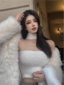 Áo Len Dệt Kim Hở Lưng Cổ Trễ Gợi Cảm Cho Nữ Mùa Xuân Hè Áo Lót Bên Trong Không Tay Áo Khoác Ngoài Màu Trơn Phong Cách Hàn Quốc