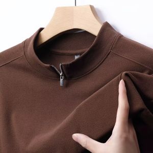 Áo Thun Cổ Tròn Dài Tay Mùa Đông Cho Nữ Áo Hoodie Thoải Mái Đa Năng Áo Lót Bằng Vải Polyester Hai Mặt Khóa Kéo Nửa Bên Phong Cách Thường Ngày