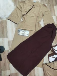 Set bộ áo dài quần ống váy rộng nút cài vải đũi bông mây