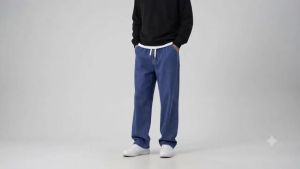 2026 New Streetwear Loose Jeans Men Korean Style Fashion Loose Straight Wide Leg Pants Mens Brand Clothing Black Light Blue