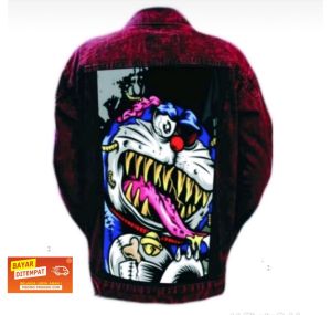 Jaket Jeans Pria Sablon Printing Jacket Denim Snow Merah Marun Gambar Belakang