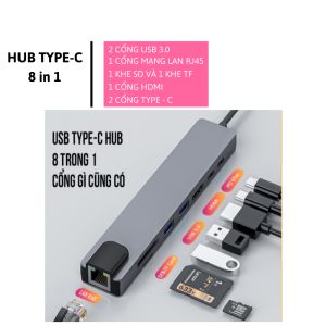 HUB USB C 8 IN 1 Đầu Đọc Thẻ USB SD/TF RJ45 Type-C 3.1 Đến 4K HDMI Bộ Chuyển Đổi Dock USB Sạc Nhanh PD HUB USB Cho Máy Tính MacBook LAPTOP