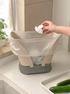 Foldable Kitchen Countertop Trash Can Bedroom Living Room Waste Bin No Cover Paper Basket Compost Storage Plastic Square Shape