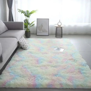 Silk Wool Rugs Childrens Room Living Room Bedroom Tie-Dye Non-Slip Washable Machine Washable Carpet Mats