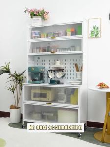 Kitchen Rack With Cabinet Door Multi-layer Locker Cupboard Pots And Appliances Electrical Storage Rack Multifunction Microwave Oven Rack