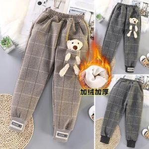Quần Thể Thao Dày Dặn Cho Bé Gái Mùa Thu Đông Quần Nỉ Lót Lông Cừu Thoải Mái Thường Ngày Quần Dài Cạp Cao Bằng Polyester