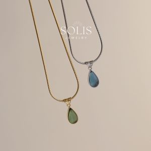WaterDroplet Glass Crystal Pendant Gold Silver Chain Necklace • 18K Gold Plated Waterproof Non Tarnish • 316L Stainless Titanium Steel Necklaces for Women Gift NL108