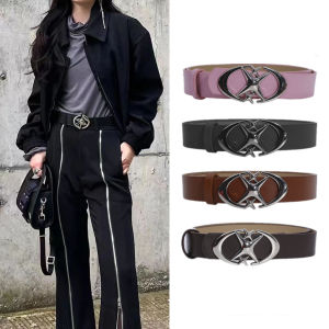 【♡Lovely girls house♡】Fashion Versatile Leather Belt for Men Women 2023 Trendy New Moon-shaped Cross Star Buckle Belt with Jeans and Skirt
