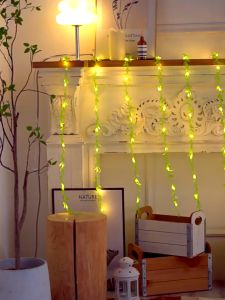 Dây đèn led rèm thả lá giả cúc tần lá liễu treo ban công decor trang trí ngoài trời cắm điện bộ 10 sợi