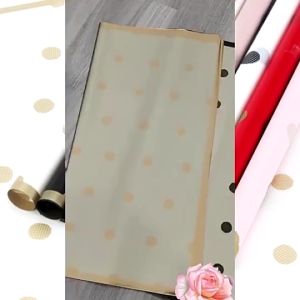 Kertas Buket Bunga Motif Polkadot List Gold Flower Wrapping Paper Polkadot Cellophane KB099