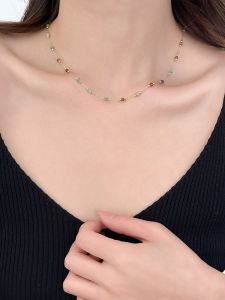 Colorful Beaded Natural Stone Necklace Womens Fashion Jewelry Lockbone Chain Lightweight Luxury Original Design Alloy Pendant