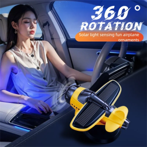 Solar Energy Powered Fighter Airplane Design Car Ornament Rotating Propeller Auto Interior Decoration Solar Aircraft Model
