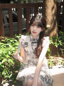 New Chinese Zen Style Watercolor Painting Modified Qipao Womens Dress Spring Summer Trendy Long Skirt Commute Pure E-commerce