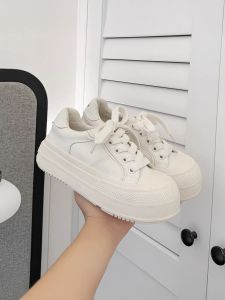 Comfortable Thick Bottom Boosting Leather Sneakers Womens Casual All-Match Spring New Style Korean Style Comfortable Board Shoes