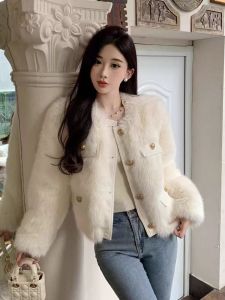 French Style Lamb Fur Jacket Womens Autumn Winter Thickened Leather And Fur Integrated Simulation Fur Top High End Feeling