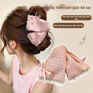 PINK EMPRESS | Kẹp Tóc Nơ Plaid Lace Lớn Elegance