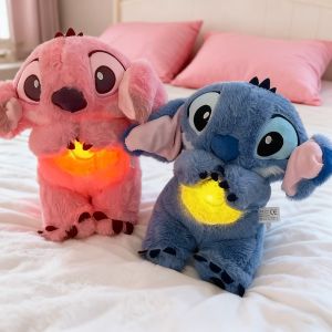 New Lilo&Stitch Breathing Plush Doll Music Light Kawaii Soothing Sleep Toy Bedroom Decor Kid Baby Christmas Gift