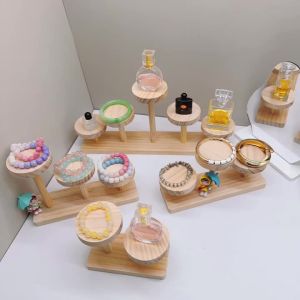 Wooden Ladder Shelf Multi Round Display Stand Storage Rack Solid Versatile Wood Jewelry Display Stand Cosmetics Doll Storage Rac