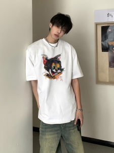 American Style Heavyweight Pure Cotton Short Sleeve T-Shirt Loose Fit round Neck Top for Teenage Boys Summer New Arrival