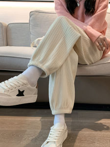 Womens Corduroy Pants Thickened Fleece Sporty Casual Sweatpants High Waist Harlan Style Autumn Winter Small Size Trendy