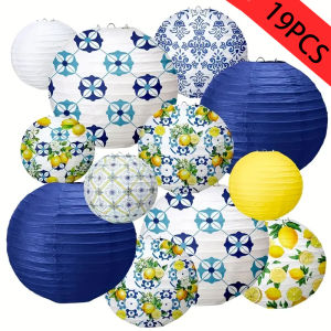 12Pcs Paper Lantern Set Lemon Party Decoration Spring and Summer Family Party Decoration Green Yellow Lemon Pattern Baby Party Wedding Birthday Decoration