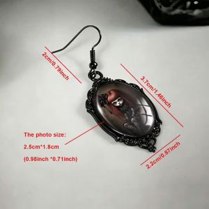 Gothic Black Halloween Girl Fashion Oval Glass Dangle Earrings for Women and Girls Halloween Jewelry