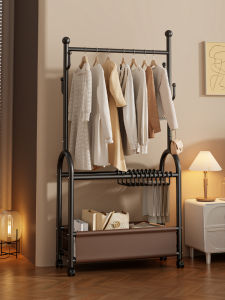 Simple Metal Floor Mounted Double Layer Clothes Hat Rack Bedroom Living Room Portable Storage Organizer Iron Material