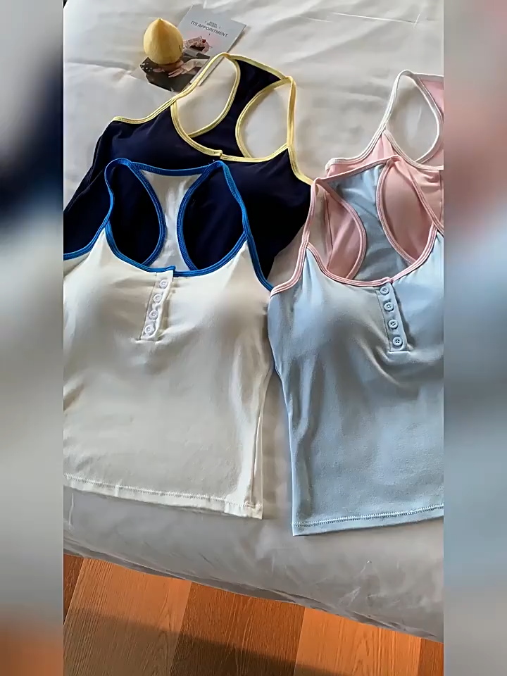 {COD}Y back tank top color block trim camisole ribbed slim fit vest casual layering sleeveless top women athleisure tank summer basic cami