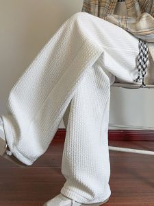 Trendy Textured Loose Mens Casual Pants American Style Sporty plus Size Versatile High Street Wide Leg Pants for Youth