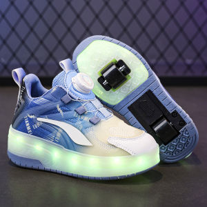 2024 New Arrival Skating Heelys Girl Autumn Primary School Student Rollerskate Flashing Light Double Wheel the Skating Shoes Rotate Button