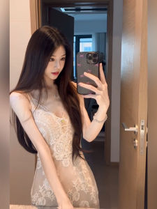 Elegant French Style Lace Embroidery Strap Dress Womens Waist Cinched Long Skirt High Waist Summer Season Ladys Fashion