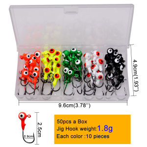 Mr.Lurion 50PCS 1g/1.8g/3.5g/5g/7g Colored Fish Jig Head Hooks 3D Eyes Carbon Steel Sharp Fishhooks for Soft Lure Bait Worm Kit